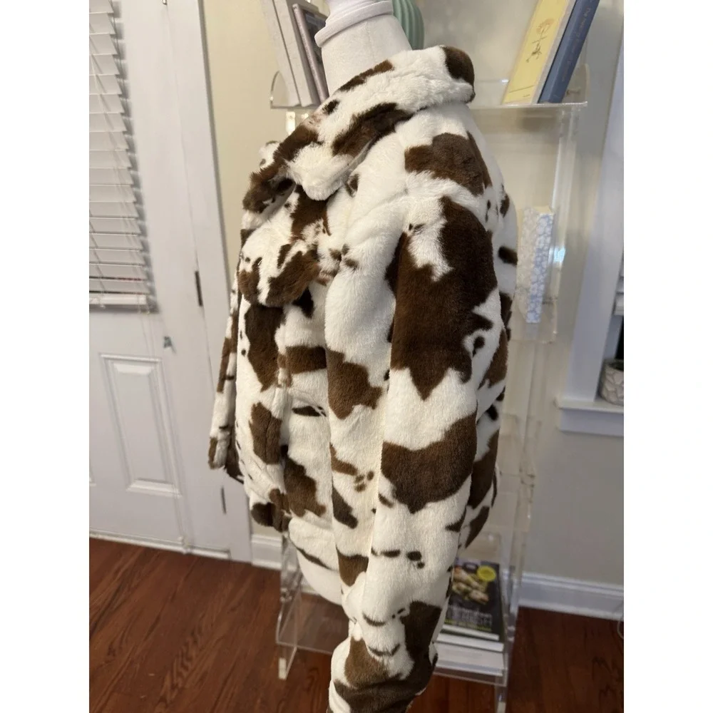 Tractr Kids Cow Print Faux Fur Trucker Jacket Girls XL